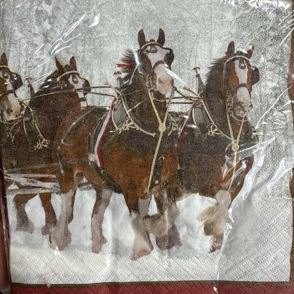 Budweiser Clydesdales Christmas Napkins 16 Count 12 7/8in x 12 3/4in. Lot of 1 - Picture 3 of 6